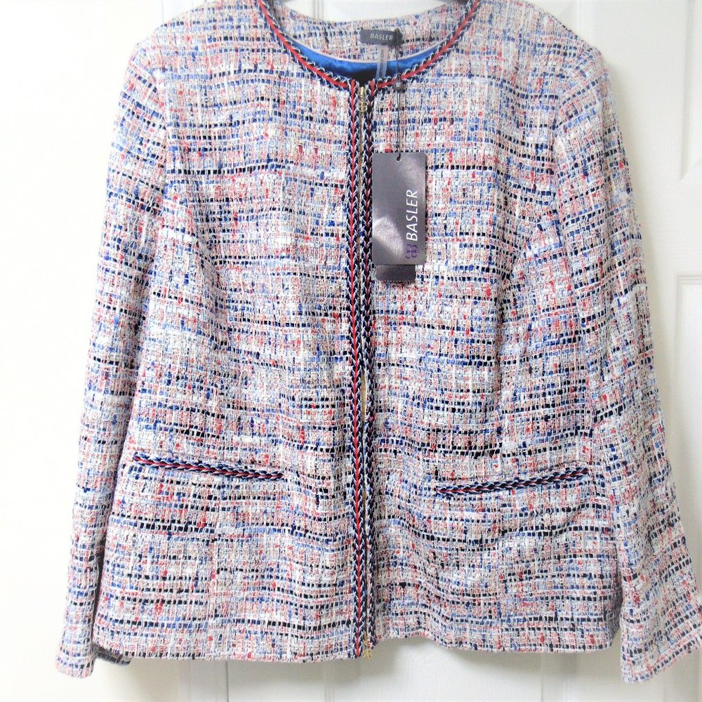 Basler Women's Tweed Zip Up Blazer -Seabreeze